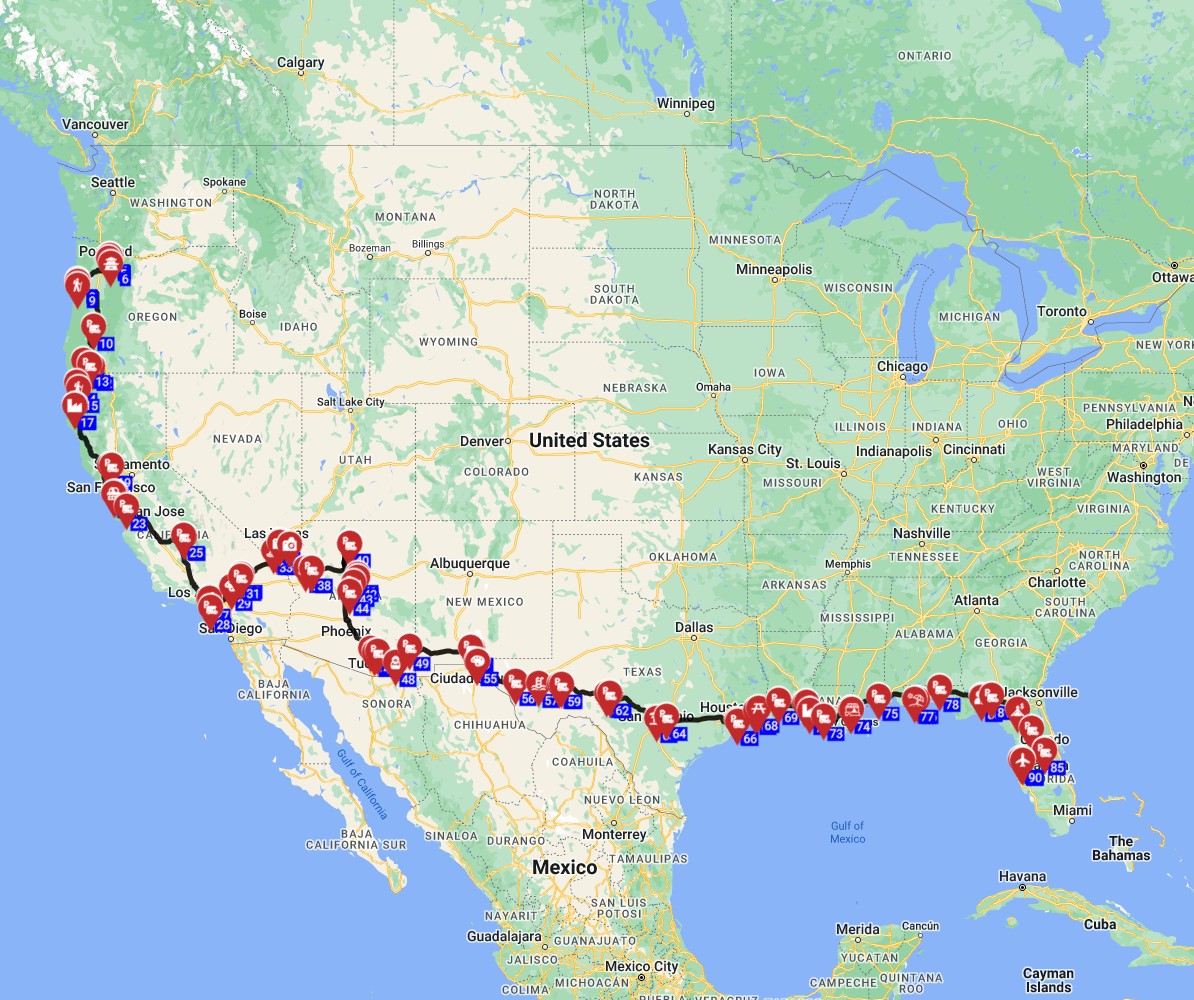 Unforgettable USA Motorhome trip plan from Portland to Tampa with an RV